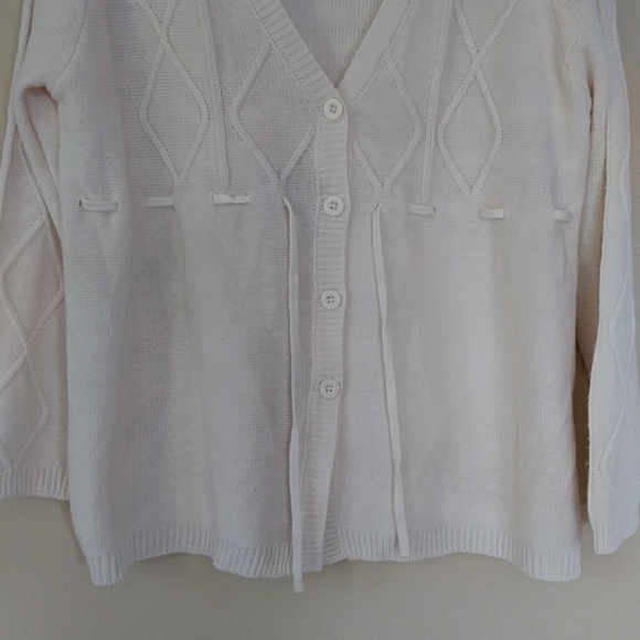 Blair Button Up V Neck Cardigan Sweater L Cream Off White - Picture 7 of 15